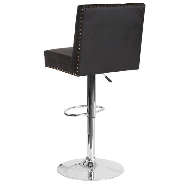 Flash Furniture Ravello Contemporary Adjustable Height Barstool with Accent Nail Trim in Black Leather - DS-8411-BLK-GG