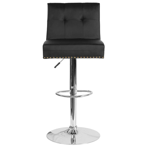Flash Furniture Ravello Contemporary Adjustable Height Barstool with Accent Nail Trim in Black Leather - DS-8411-BLK-GG