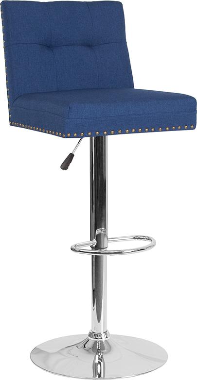 Flash Furniture Ravello Contemporary Adjustable Height Barstool with Accent Nail Trim in Blue Fabric - DS-8411-BLU-F-GG