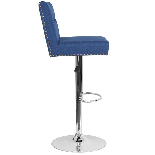 Flash Furniture Ravello Contemporary Adjustable Height Barstool with Accent Nail Trim in Blue Fabric - DS-8411-BLU-F-GG