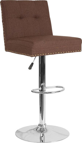 Flash Furniture Ravello Contemporary Adjustable Height Barstool with Accent Nail Trim in Brown Fabric - DS-8411-BRN-F-GG
