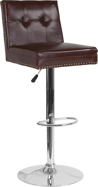 Flash Furniture Ravello Contemporary Adjustable Height Barstool with Accent Nail Trim in Brown Leather - DS-8411-BRN-GG