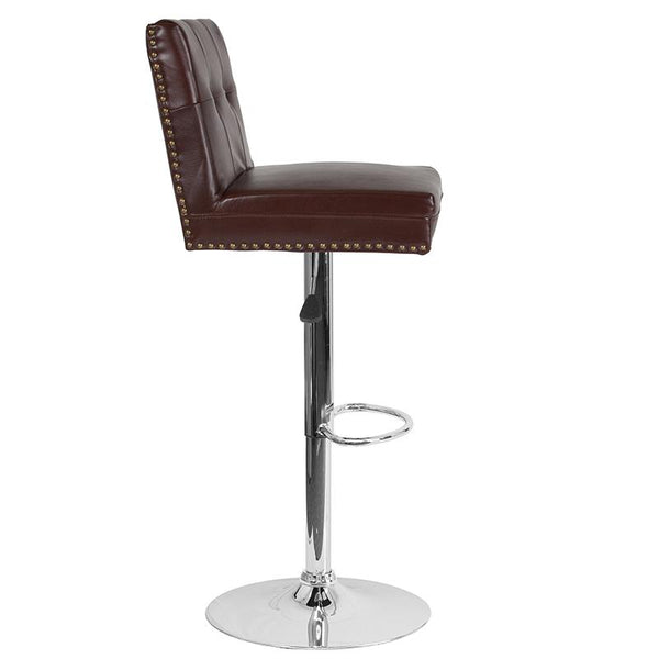 Flash Furniture Ravello Contemporary Adjustable Height Barstool with Accent Nail Trim in Brown Leather - DS-8411-BRN-GG