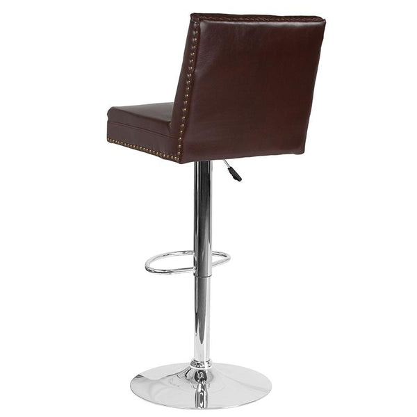 Flash Furniture Ravello Contemporary Adjustable Height Barstool with Accent Nail Trim in Brown Leather - DS-8411-BRN-GG