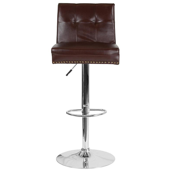 Flash Furniture Ravello Contemporary Adjustable Height Barstool with Accent Nail Trim in Brown Leather - DS-8411-BRN-GG