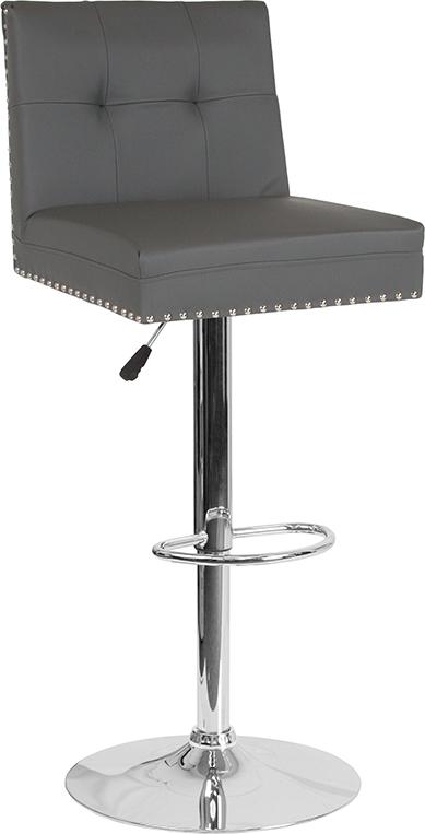 Flash Furniture Ravello Contemporary Adjustable Height Barstool with Accent Nail Trim in Gray Leather - DS-8411-GRY-GG