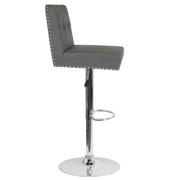 Flash Furniture Ravello Contemporary Adjustable Height Barstool with Accent Nail Trim in Gray Leather - DS-8411-GRY-GG