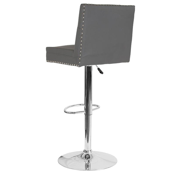 Flash Furniture Ravello Contemporary Adjustable Height Barstool with Accent Nail Trim in Gray Leather - DS-8411-GRY-GG