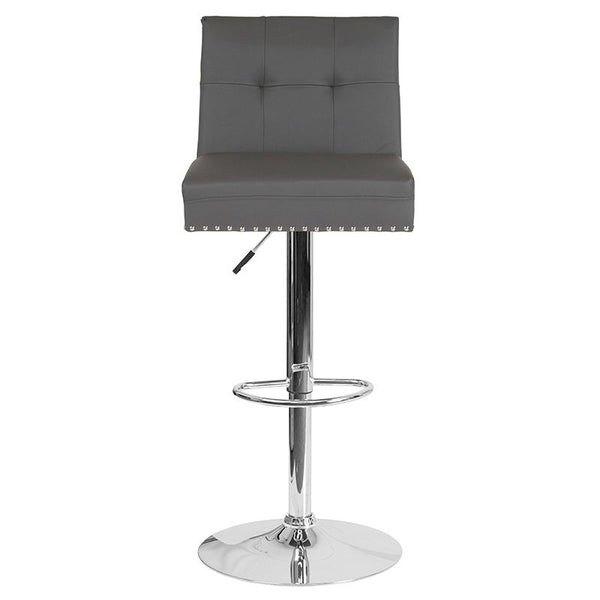 Flash Furniture Ravello Contemporary Adjustable Height Barstool with Accent Nail Trim in Gray Leather - DS-8411-GRY-GG