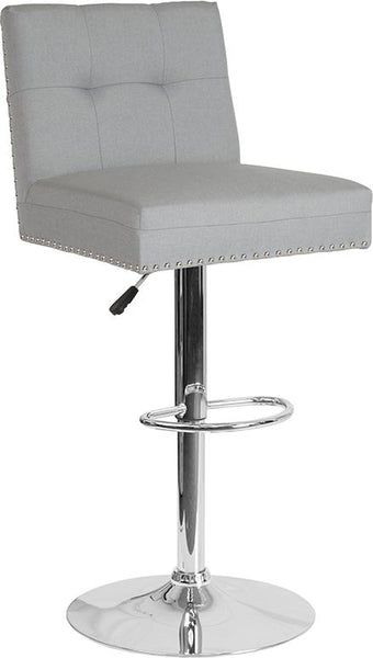 Flash Furniture Ravello Contemporary Adjustable Height Barstool with Accent Nail Trim in Light Gray Fabric - DS-8411-LTG-F-GG