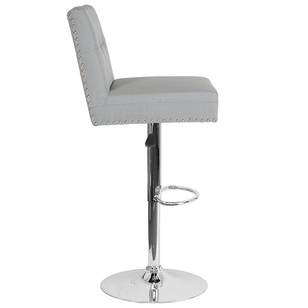 Flash Furniture Ravello Contemporary Adjustable Height Barstool with Accent Nail Trim in Light Gray Fabric - DS-8411-LTG-F-GG