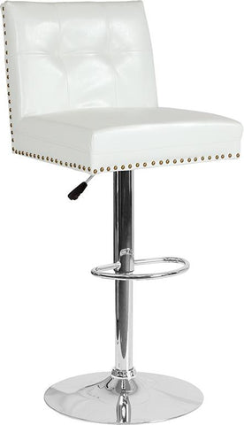 Flash Furniture Ravello Contemporary Adjustable Height Barstool with Accent Nail Trim in White Leather - DS-8411-WH-GG