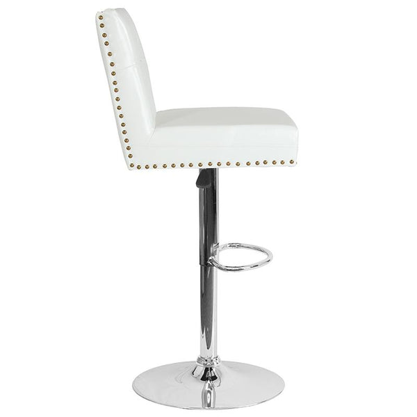Flash Furniture Ravello Contemporary Adjustable Height Barstool with Accent Nail Trim in White Leather - DS-8411-WH-GG