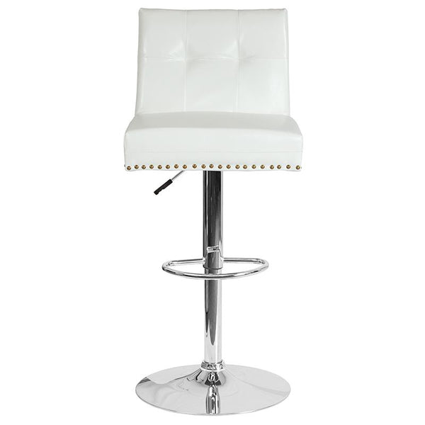 Flash Furniture Ravello Contemporary Adjustable Height Barstool with Accent Nail Trim in White Leather - DS-8411-WH-GG