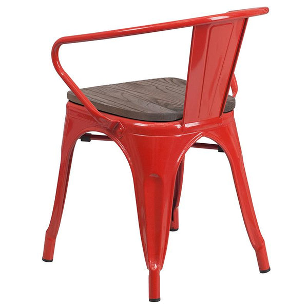 Flash Furniture Red Metal Chair with Wood Seat and Arms - CH-31270-RED-WD-GG