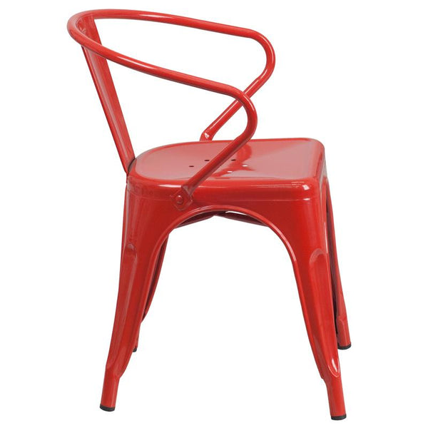 Flash Furniture Red Metal Indoor-Outdoor Chair with Arms - CH-31270-RED-GG