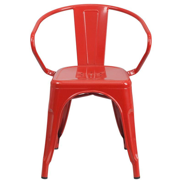 Flash Furniture Red Metal Indoor-Outdoor Chair with Arms - CH-31270-RED-GG
