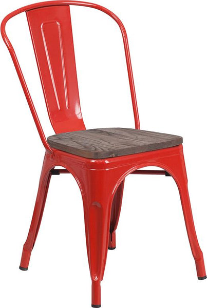 Flash Furniture Red Metal Stackable Chair with Wood Seat - CH-31230-RED-WD-GG