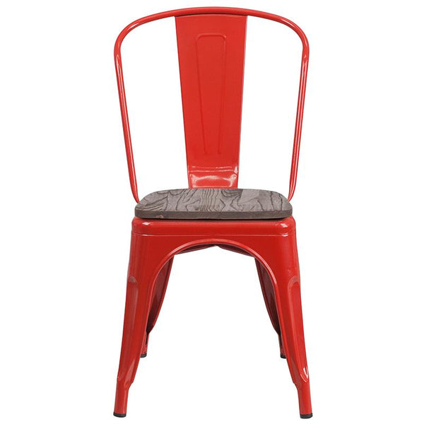 Flash Furniture Red Metal Stackable Chair with Wood Seat - CH-31230-RED-WD-GG