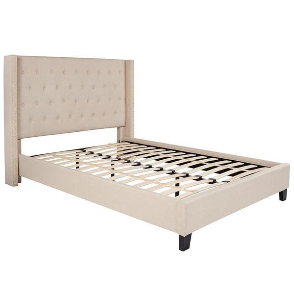 Flash Furniture Riverdale Full Size Tufted Upholstered Platform Bed in Beige Fabric - HG-34-GG