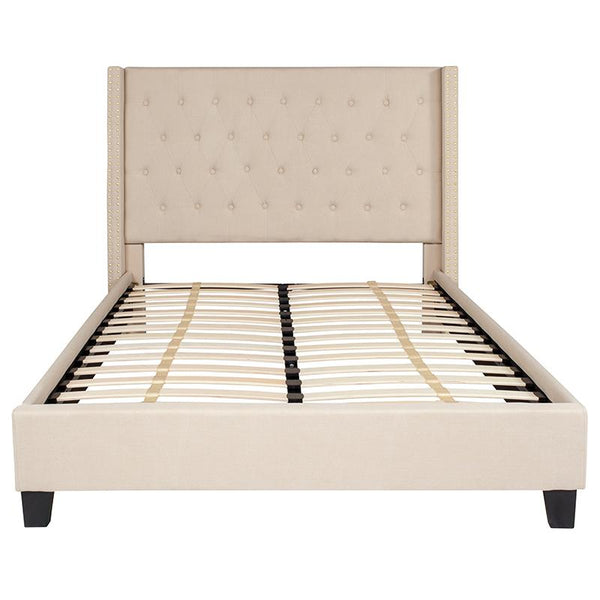 Flash Furniture Riverdale Full Size Tufted Upholstered Platform Bed in Beige Fabric - HG-34-GG