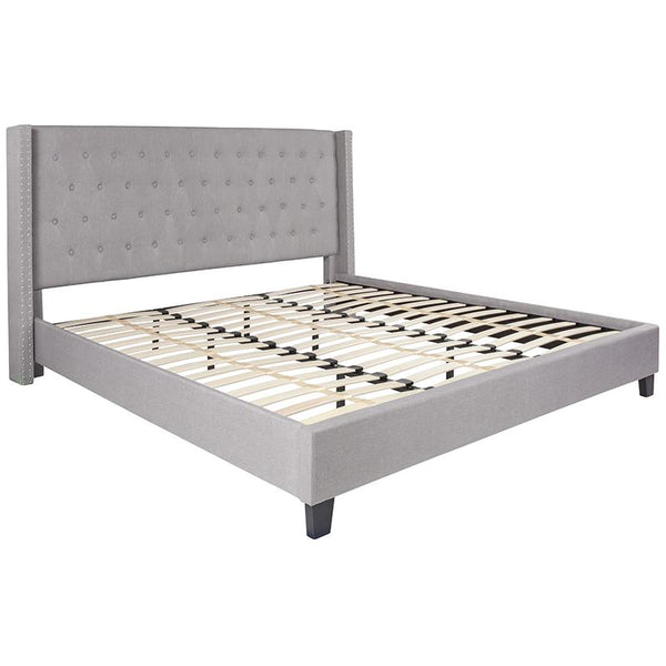 Flash Furniture Riverdale King Size Tufted Upholstered Platform Bed in Light Gray Fabric - HG-44-GG