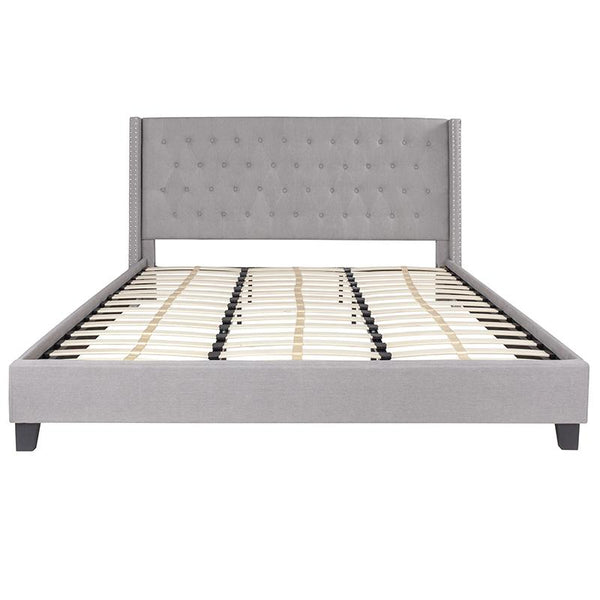 Flash Furniture Riverdale King Size Tufted Upholstered Platform Bed in Light Gray Fabric - HG-44-GG