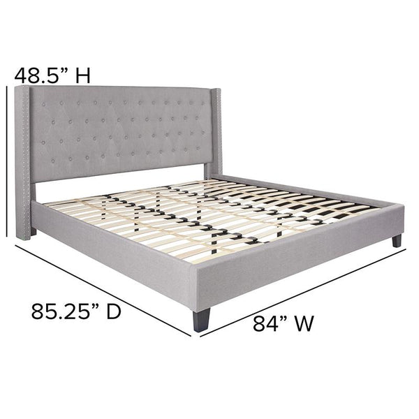 Flash Furniture Riverdale King Size Tufted Upholstered Platform Bed in Light Gray Fabric - HG-44-GG