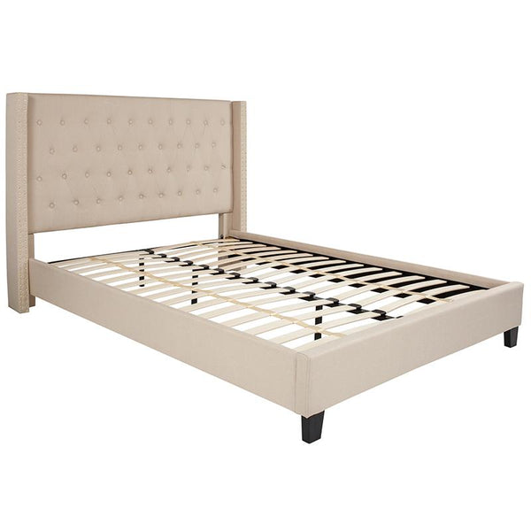 Flash Furniture Riverdale Queen Size Tufted Upholstered Platform Bed in Beige Fabric - HG-35-GG