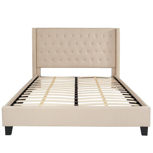 Flash Furniture Riverdale Queen Size Tufted Upholstered Platform Bed in Beige Fabric - HG-35-GG