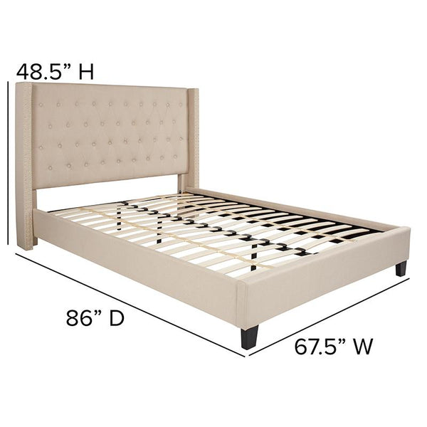 Flash Furniture Riverdale Queen Size Tufted Upholstered Platform Bed in Beige Fabric - HG-35-GG