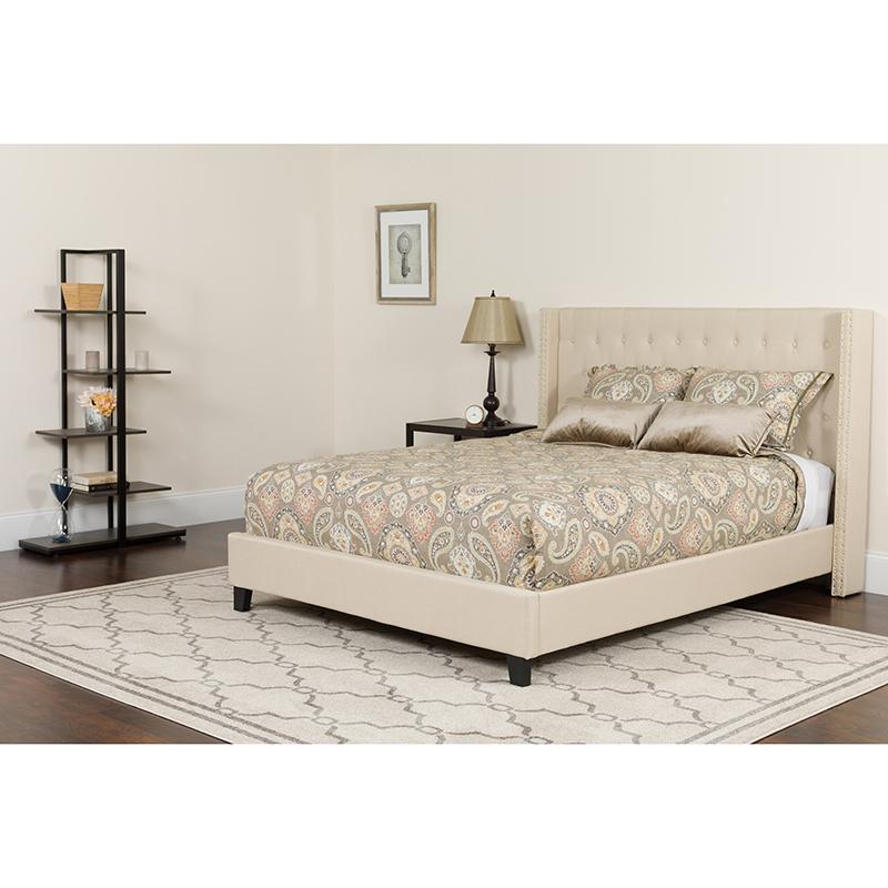 Flash Furniture Riverdale Twin Size Tufted Upholstered Platform Bed in Beige Fabric - HG-33-GG