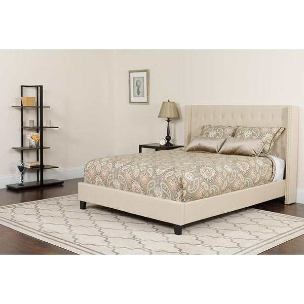 Flash Furniture Riverdale Twin Size Tufted Upholstered Platform Bed in Beige Fabric - HG-33-GG