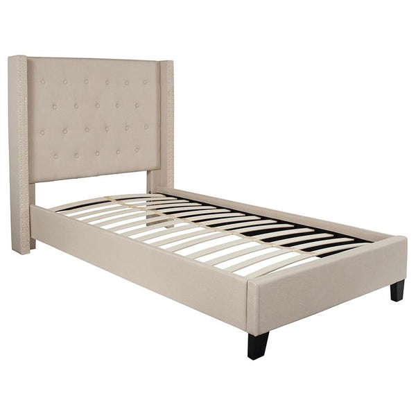 Flash Furniture Riverdale Twin Size Tufted Upholstered Platform Bed in Beige Fabric - HG-33-GG