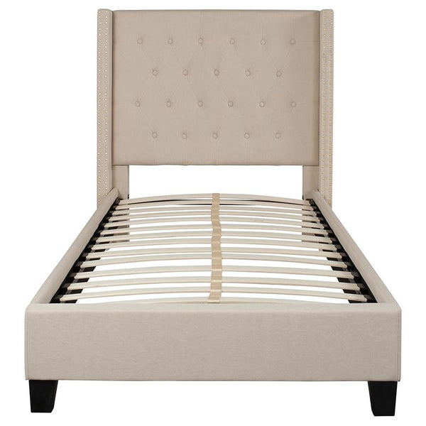 Flash Furniture Riverdale Twin Size Tufted Upholstered Platform Bed in Beige Fabric - HG-33-GG