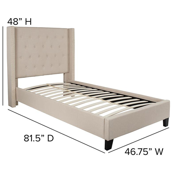Flash Furniture Riverdale Twin Size Tufted Upholstered Platform Bed in Beige Fabric - HG-33-GG
