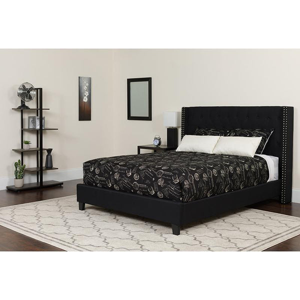 Flash Furniture Riverdale Twin Size Tufted Upholstered Platform Bed in Black Fabric with Pocket Spring Mattress - HG-BM-37-GG