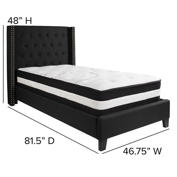 Flash Furniture Riverdale Twin Size Tufted Upholstered Platform Bed in Black Fabric with Pocket Spring Mattress - HG-BM-37-GG