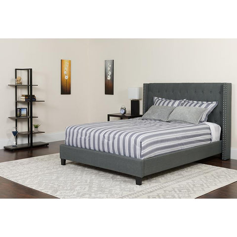 Flash Furniture Riverdale Twin Size Tufted Upholstered Platform Bed in Dark Gray Fabric - HG-45-GG