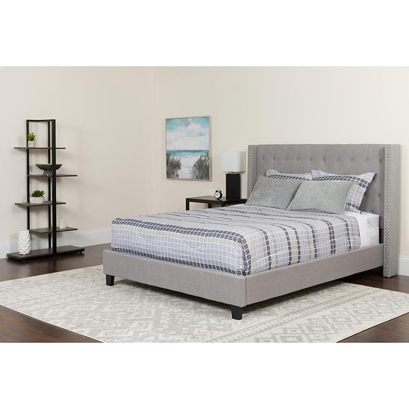 Flash Furniture Riverdale Twin Size Tufted Upholstered Platform Bed in Light Gray Fabric - HG-41-GG