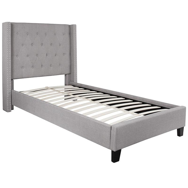 Flash Furniture Riverdale Twin Size Tufted Upholstered Platform Bed in Light Gray Fabric - HG-41-GG