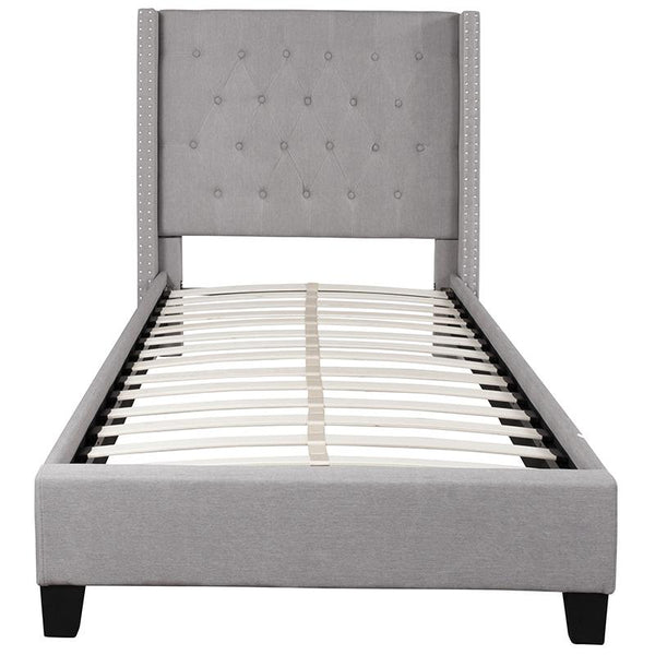 Flash Furniture Riverdale Twin Size Tufted Upholstered Platform Bed in Light Gray Fabric - HG-41-GG
