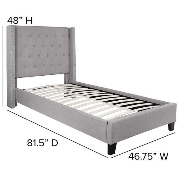 Flash Furniture Riverdale Twin Size Tufted Upholstered Platform Bed in Light Gray Fabric - HG-41-GG