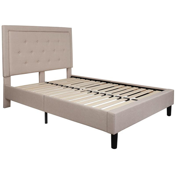 Flash Furniture Roxbury Full Size Tufted Upholstered Platform Bed in Beige Fabric - SL-BK5-F-B-GG