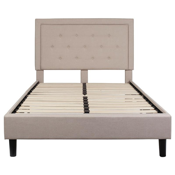 Flash Furniture Roxbury Full Size Tufted Upholstered Platform Bed in Beige Fabric - SL-BK5-F-B-GG