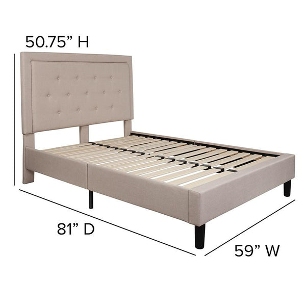 Flash Furniture Roxbury Full Size Tufted Upholstered Platform Bed in Beige Fabric - SL-BK5-F-B-GG