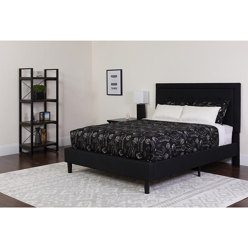 Flash Furniture Roxbury Full Size Tufted Upholstered Platform Bed in Black Fabric - SL-BK5-F-BK-GG