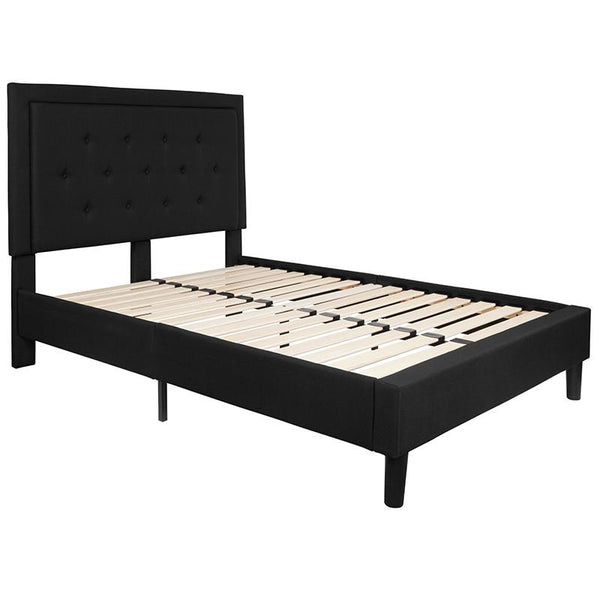 Flash Furniture Roxbury Full Size Tufted Upholstered Platform Bed in Black Fabric - SL-BK5-F-BK-GG