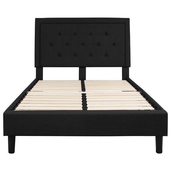 Flash Furniture Roxbury Full Size Tufted Upholstered Platform Bed in Black Fabric - SL-BK5-F-BK-GG