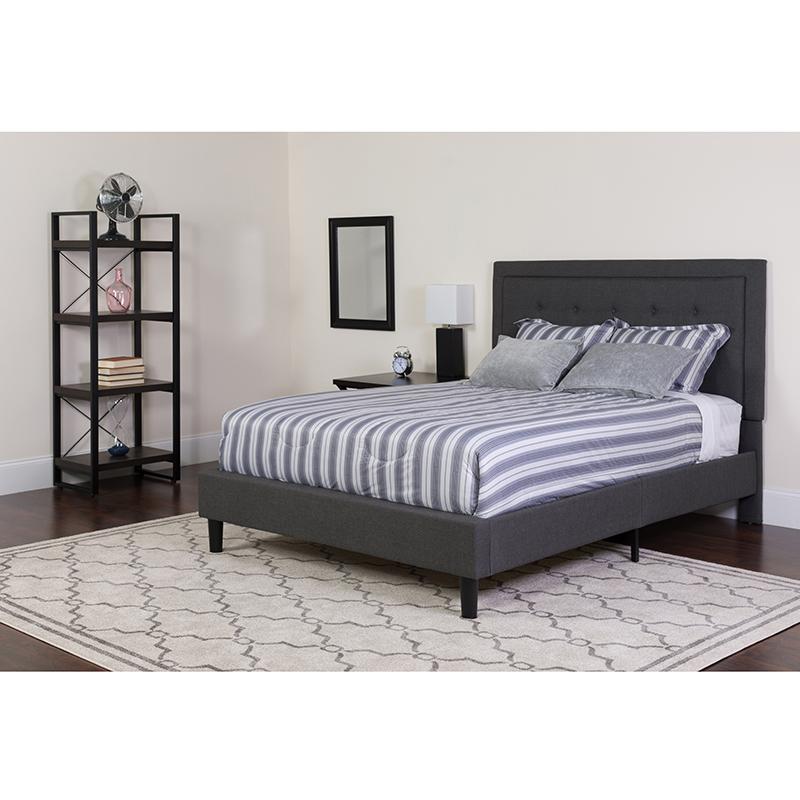 Flash Furniture Roxbury Full Size Tufted Upholstered Platform Bed in Dark Gray Fabric - SL-BK5-F-DG-GG